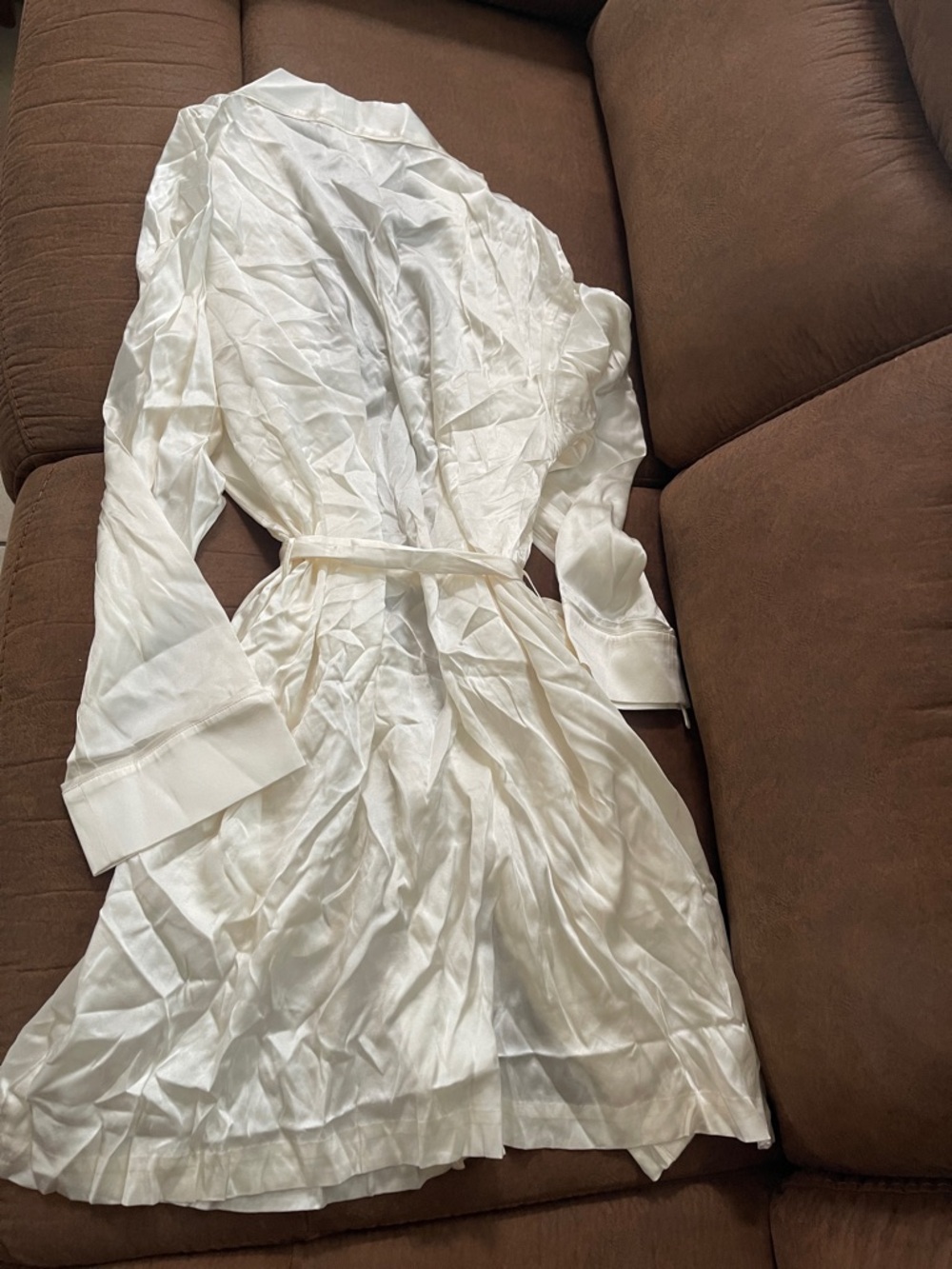 Skims L-XL Silky Cream Women's Robe with Tie Waist - Picture 4 of 4